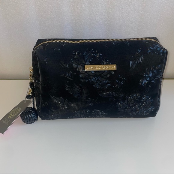 Vince Camuto Handbags - NWT Vince Camuto Black Floral Embossed Cosmetic Bag with Gold Hardware